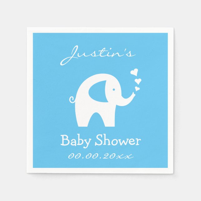 Personalised baby shower napkins with elephant (Front)