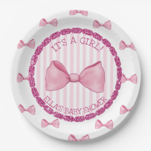 Personalised Baby Shower Paper Plates Pink Bows