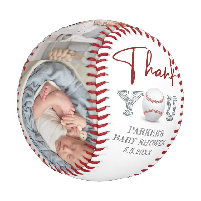 Personalised Baby Shower Photo Thank you Favour Baseball (Angled)
