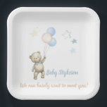 Personalised Baby Shower Plates Teddy Bear Blue<br><div class="desc">Baby shower plates with blue teddy bear and balloon design. Can be customised with baby's surname or you could change the text to mum to be's name eg. "Chloe's Baby Shower". Co-ordinating tableware and stationery items available such as napkins,  placecards,  favours etc please take a look in my store.</div>