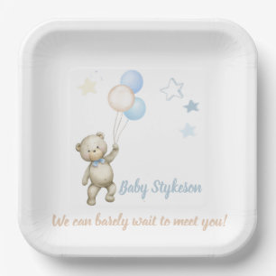 Personalised Baby Shower Plates Teddy Bear Blue