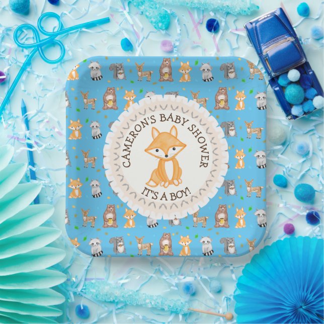 Personalised Baby Shower Plates Woodland Themed (Party)