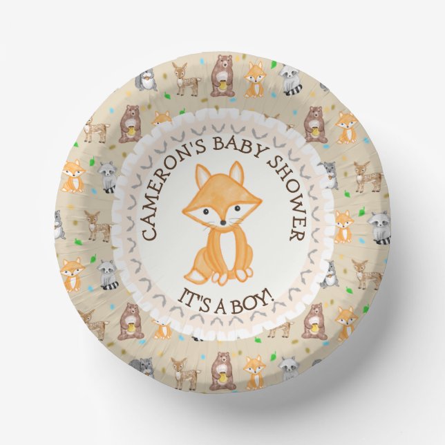 Personalised Baby Shower Plates Woodland Themed (Front)