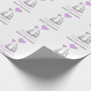 Personalised BABY SHOWER Purple Elephant GIRL Wrapping Paper