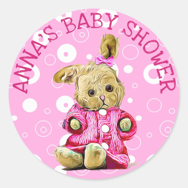 Personalised Baby Shower Stickers Pink Bunny (Front)