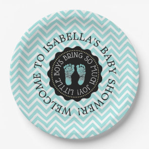 Personalised Baby Shower Teal Chevron Paper Plates