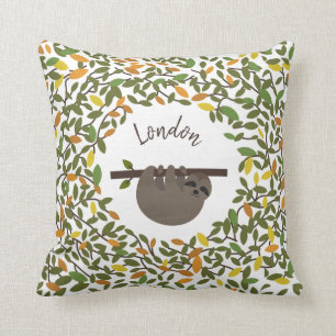 Personalised Baby Sloth Autumn Greenery Pillow