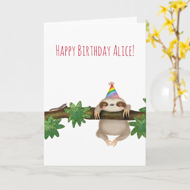 Personalised baby sloth birthday card (Yellow Flower)