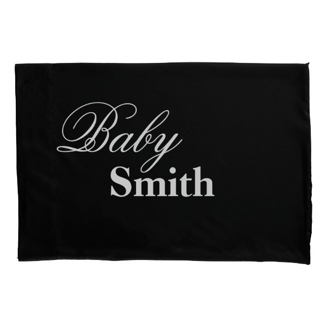 Personalised Baby Smith (Your Name) Black White Pillowcase (Front)