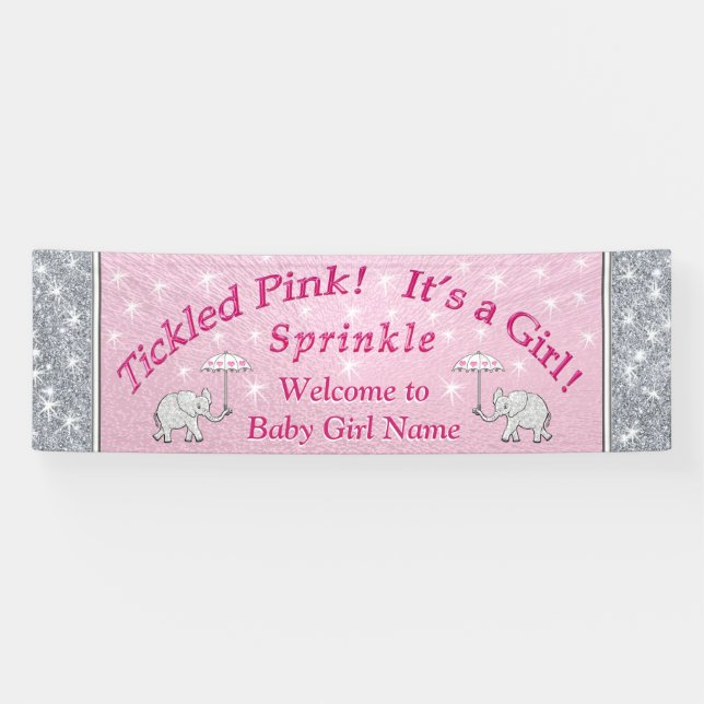 Personalised Baby Sprinkle Banner, Pink and White Banner (Horizontal)