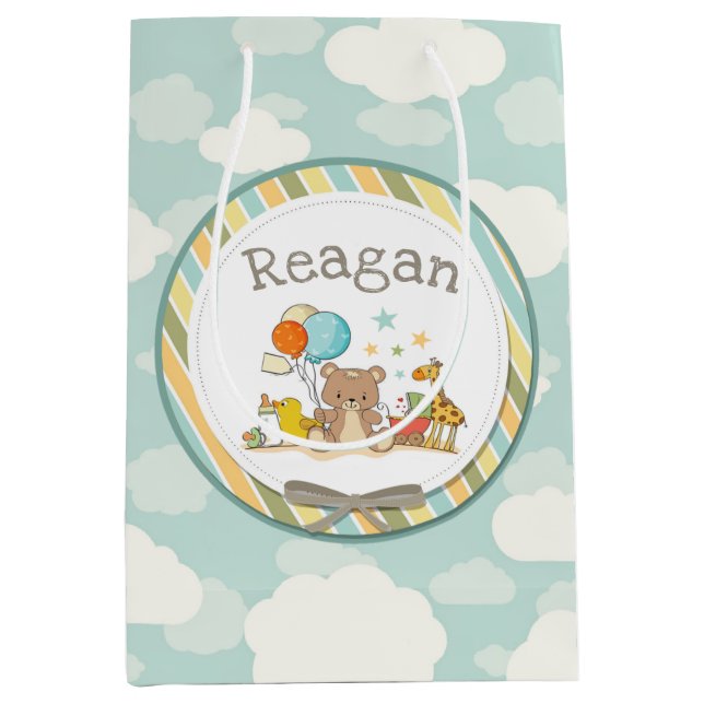 Personalised Baby Teddy Bear Giraffe Rubber Ducky Medium Gift Bag (Front)