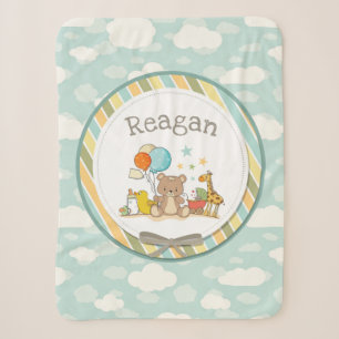 Personalised Baby Teddy Bear Giraffe Rubber Ducky Sherpa Blanket