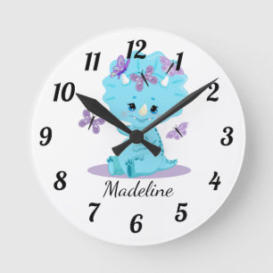 Personalised Baby Triceratops - Dinosaur Round Clo Clock