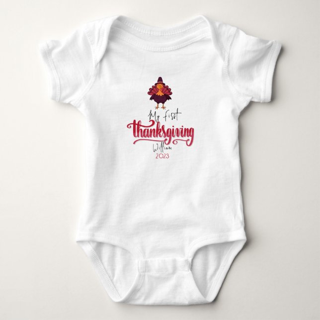 Personalised Baby Turkey First Thanksgiving Bodysuit (Front)