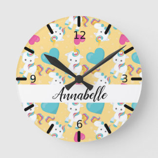 Personalised Baby Unicorns & Hearts Round Clock