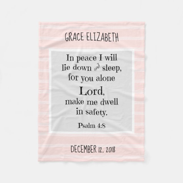 Personalised Baby, w Nighttime Prayer (Psalm 4:8) Fleece Blanket (Front)