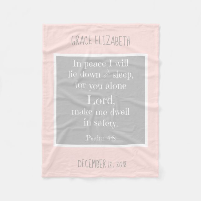 Personalised Baby, w Nighttime Prayer (Psalm 4:8) Fleece Blanket (Front)