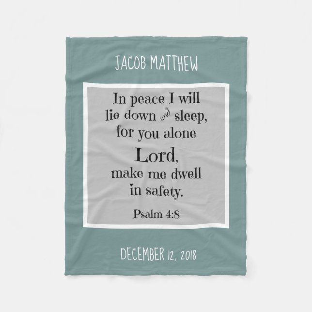 Personalised Baby, w Nighttime Prayer (Psalm 4:8) Fleece Blanket (Front)