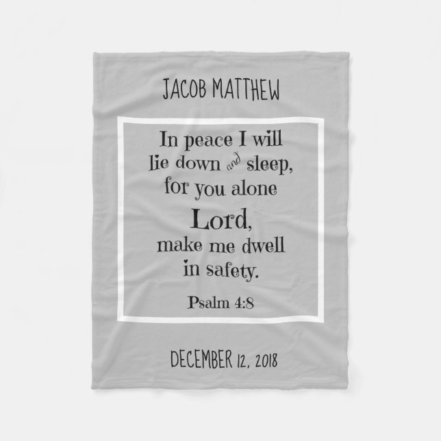Personalised Baby, w Nighttime Prayer (Psalm 4:8) Fleece Blanket (Front)