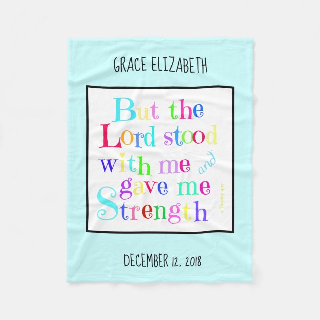 Personalised Baby, w/ Verse from Timothy (rainbow) Fleece Blanket (Front)