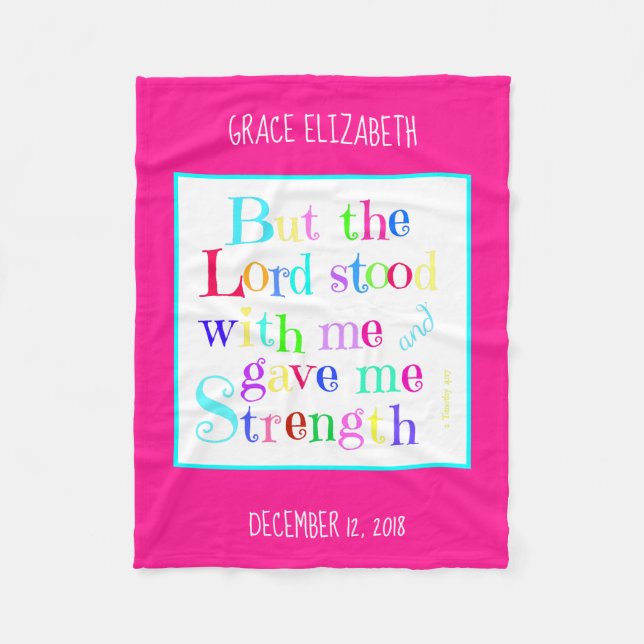 Personalised Baby, w/ Verse from Timothy (rainbow) Fleece Blanket (Front)