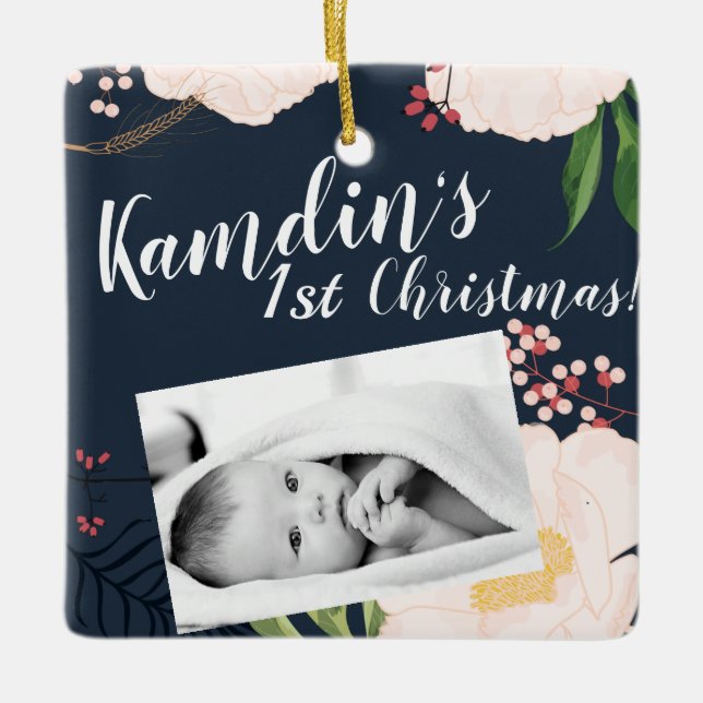 Personalised Baby XMAS Ornament Baby Pink Cosmos o (Front)