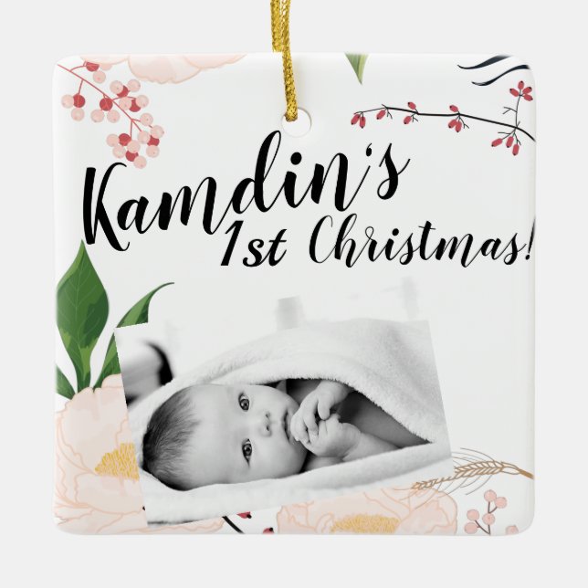 Personalised Baby XMAS Ornament Baby Pink Cosmos o (Front)