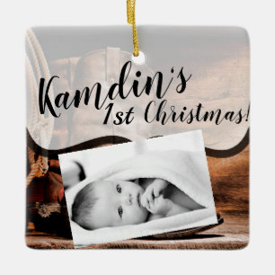 Personalised Baby XMAS Ornament Cowboy Boots Barn