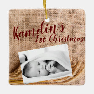 Personalised Baby XMAS Ornament Wheat on Burlap Sa