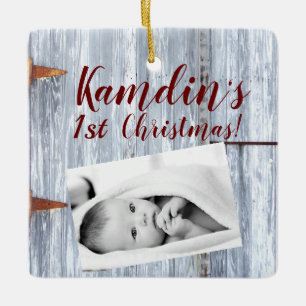 Personalised Baby XMAS Ornament White Wash Wood Ba