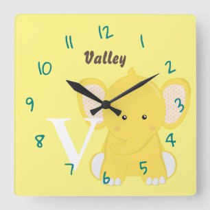 Personalised Baby Yellow Square Wall Clock