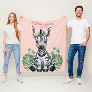Personalised Baby Zebra Girls Blush Safari Fleece Blanket
