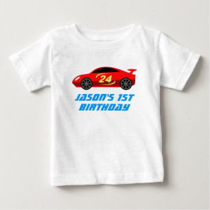 Personalised baby's 1st Birthday race car t shirt