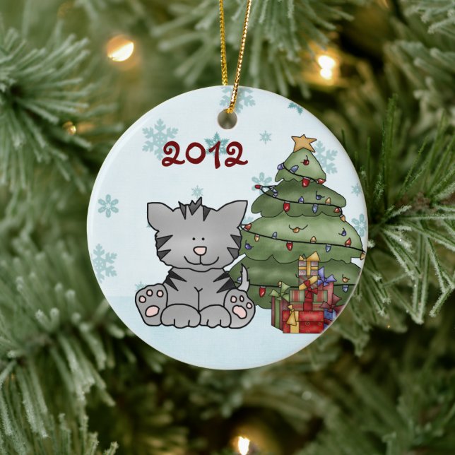 Personalised Baby's 1st Christmas Cat Ornament (Tree)