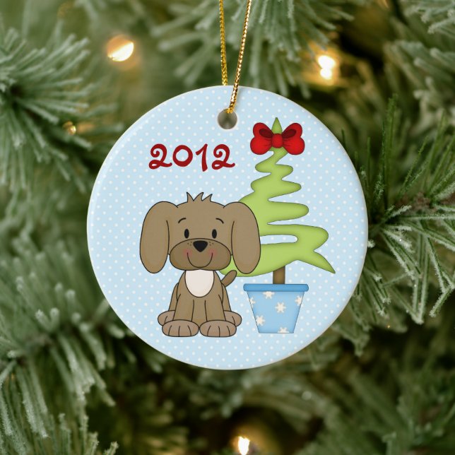 Personalised Baby's 1st Christmas Cute Puppy Dog Ceramic Tree Decoration (Tree)