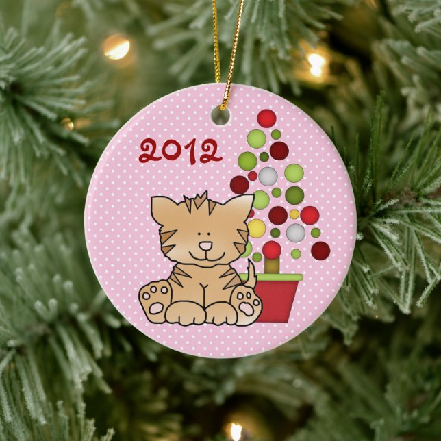 Personalised Baby's 1st Christmas Kitty Cat Girls Ceramic Tree Decoration (Tree)