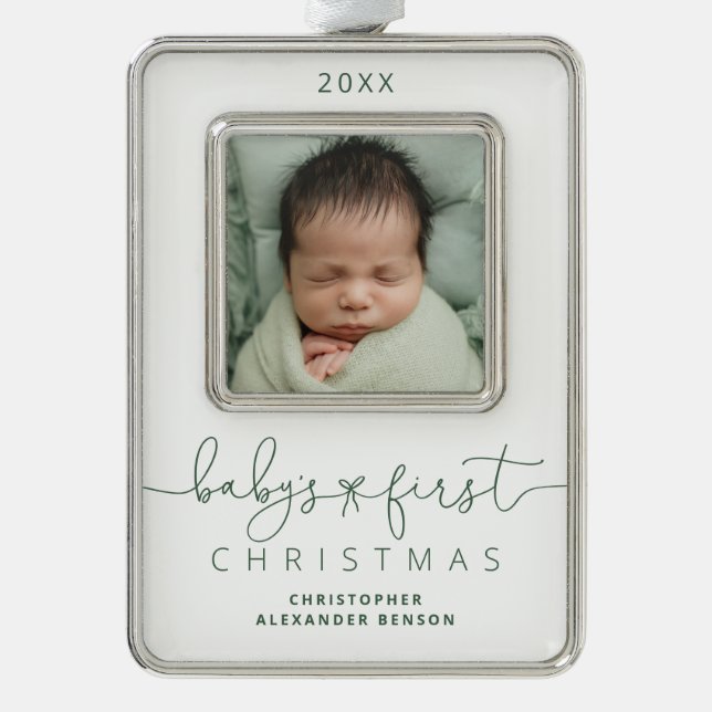 Personalised Baby's 1st Christmas Photo Silver Plated Framed Ornament (Front)