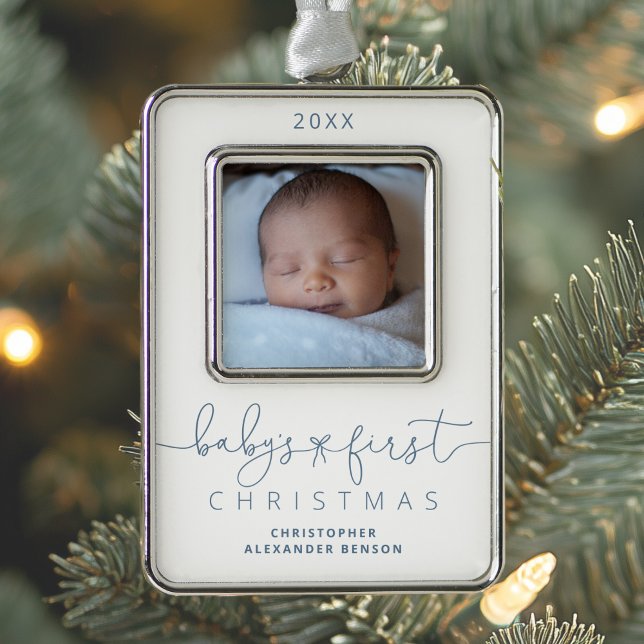 Personalised Baby's 1st Christmas Photo Silver Plated Framed Ornament (Creator Uploaded)