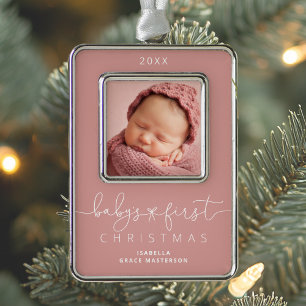 Personalised Baby's 1st Christmas Photo Silver Plated Framed Ornament