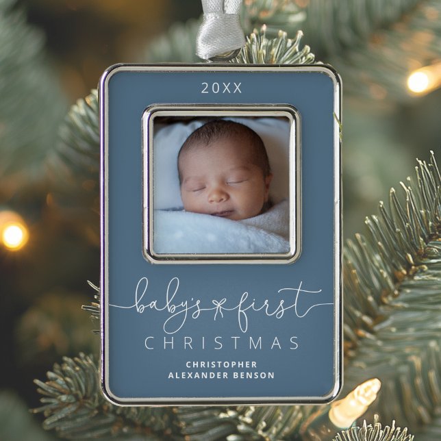 Personalised Baby's 1st Christmas Photo Silver Plated Framed Ornament (Creator Uploaded)