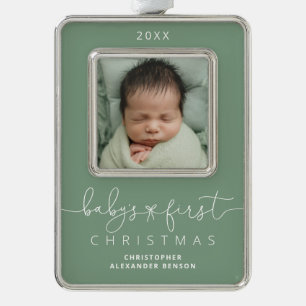 Personalised Baby's 1st Christmas Photo Silver Plated Framed Ornament
