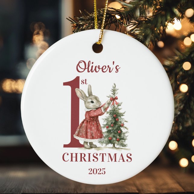 Personalised Baby's 1st Christmas Rabbit Ceramic Tree Decoration (Creator Uploaded)
