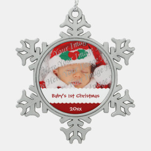 Personalised Baby's 1st Christmas with Photo Snowflake Pewter Christmas Ornament