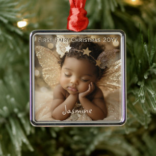 Personalised Baby's Cute First Christmas Fairy Metal Tree Decoration