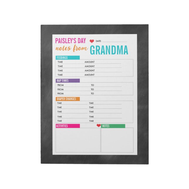 Personalised Baby's Day Sitter Notes (Rotated)