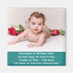 Personalised Baby's First Birthday Party Invite Magnet