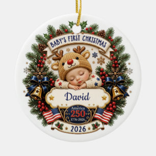 Personalised Baby's First Christmas America 250 Ceramic Tree Decoration
