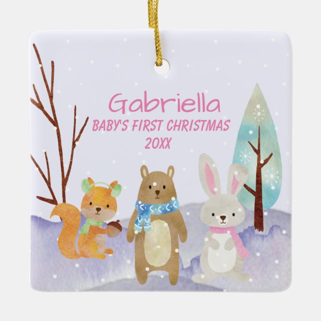 Personalised Babys First Christmas Animal Ornament (Front)