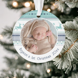 Personalised Baby's First Christmas Blue Reindeer Ornament