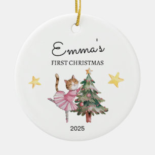 Personalised Baby's First Christmas, Cat Ballerina Ceramic Tree Decoration